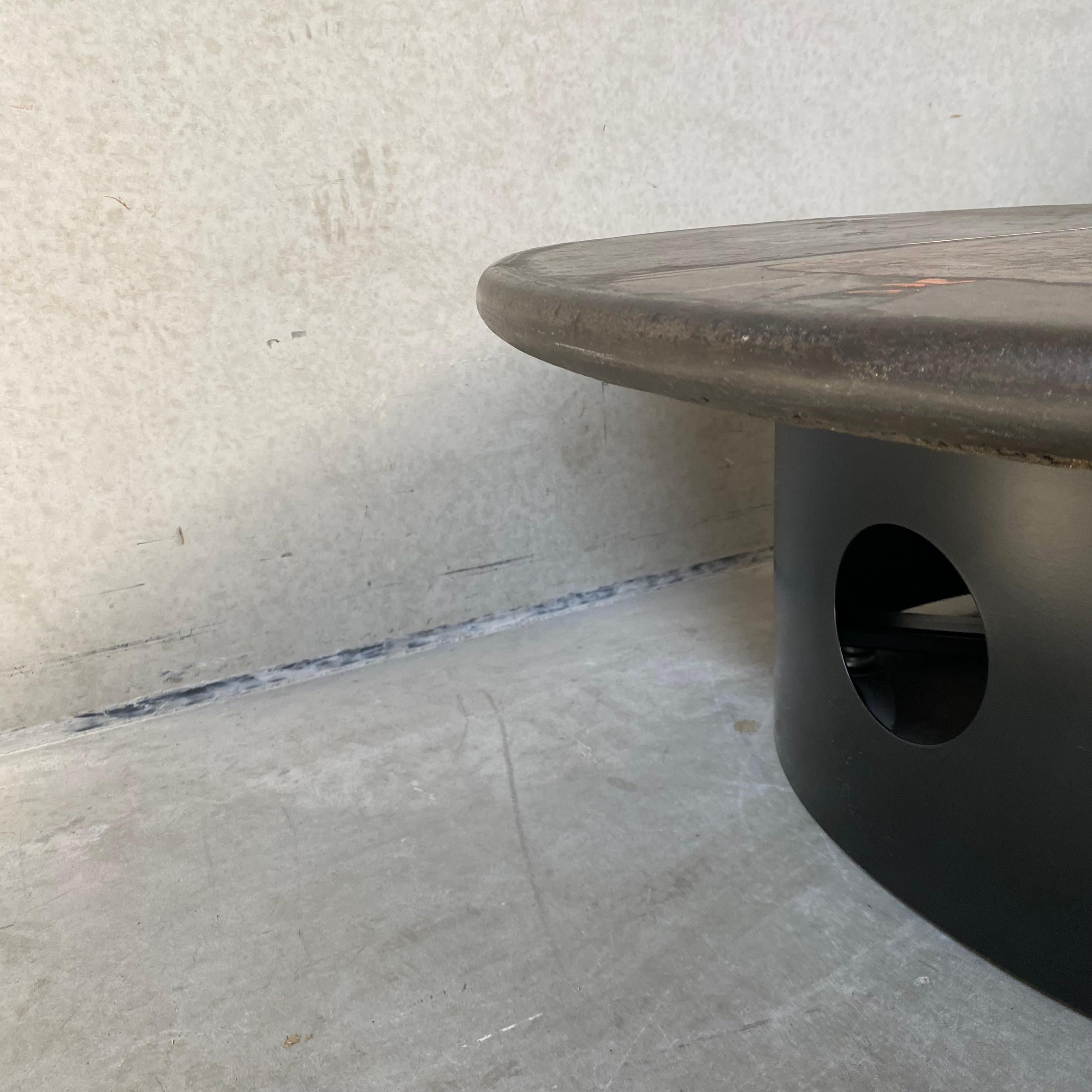 Metal Brutalist Stone Round Coffee Table by Sculptor Paul Kingma, Netherlands, 1987