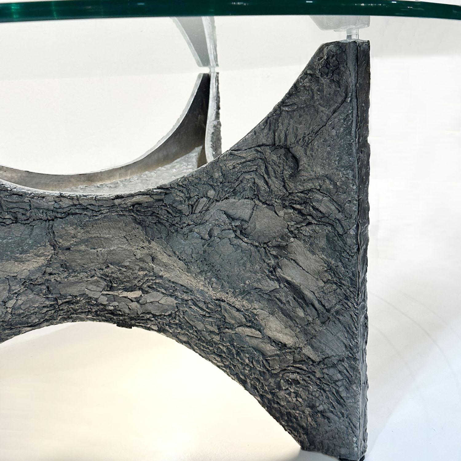 Brutalist Round Coffee Table Cast Aluminium and Glass Illuminated For Sale 5