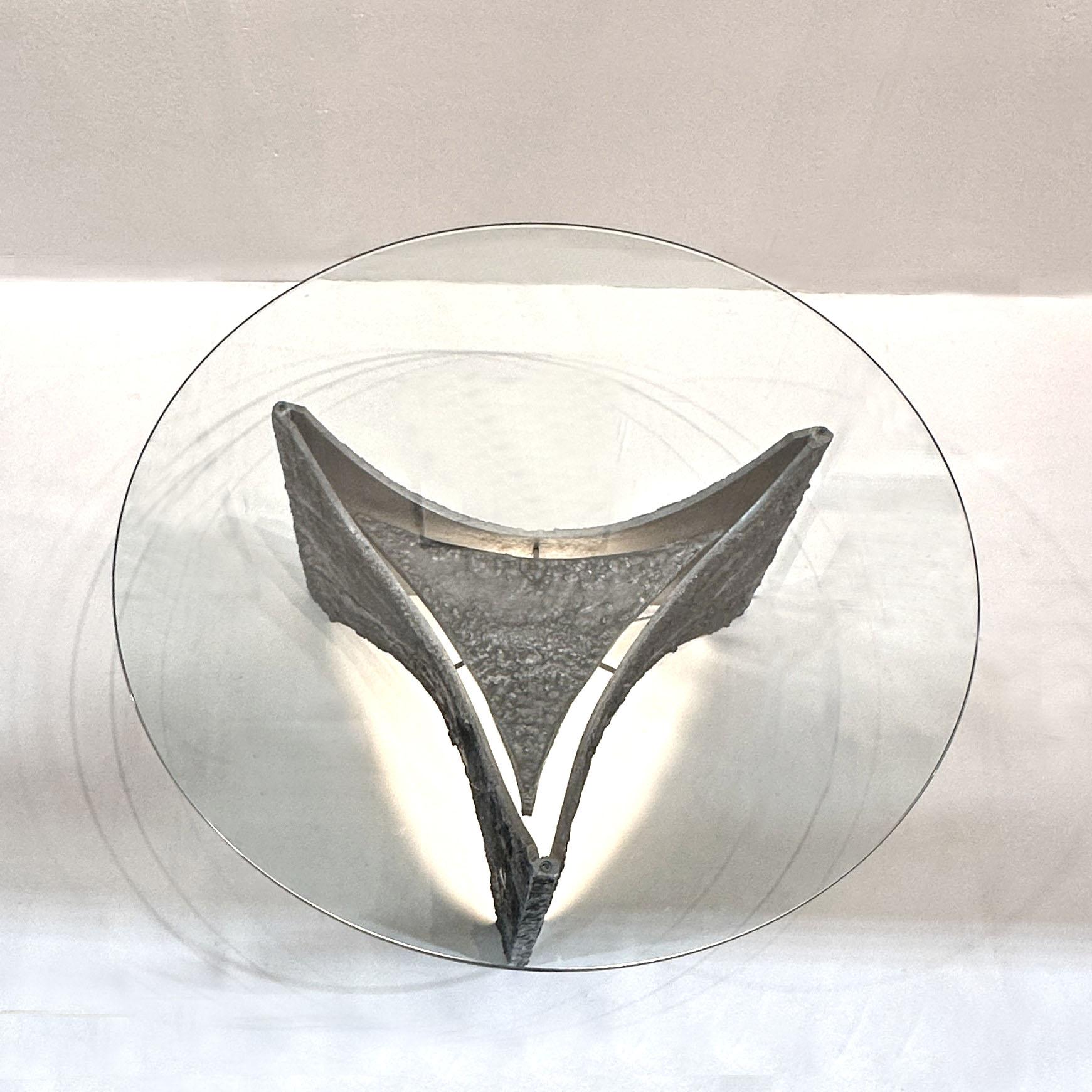 Brutalist Round Coffee Table Cast Aluminium and Glass Illuminated For Sale 7
