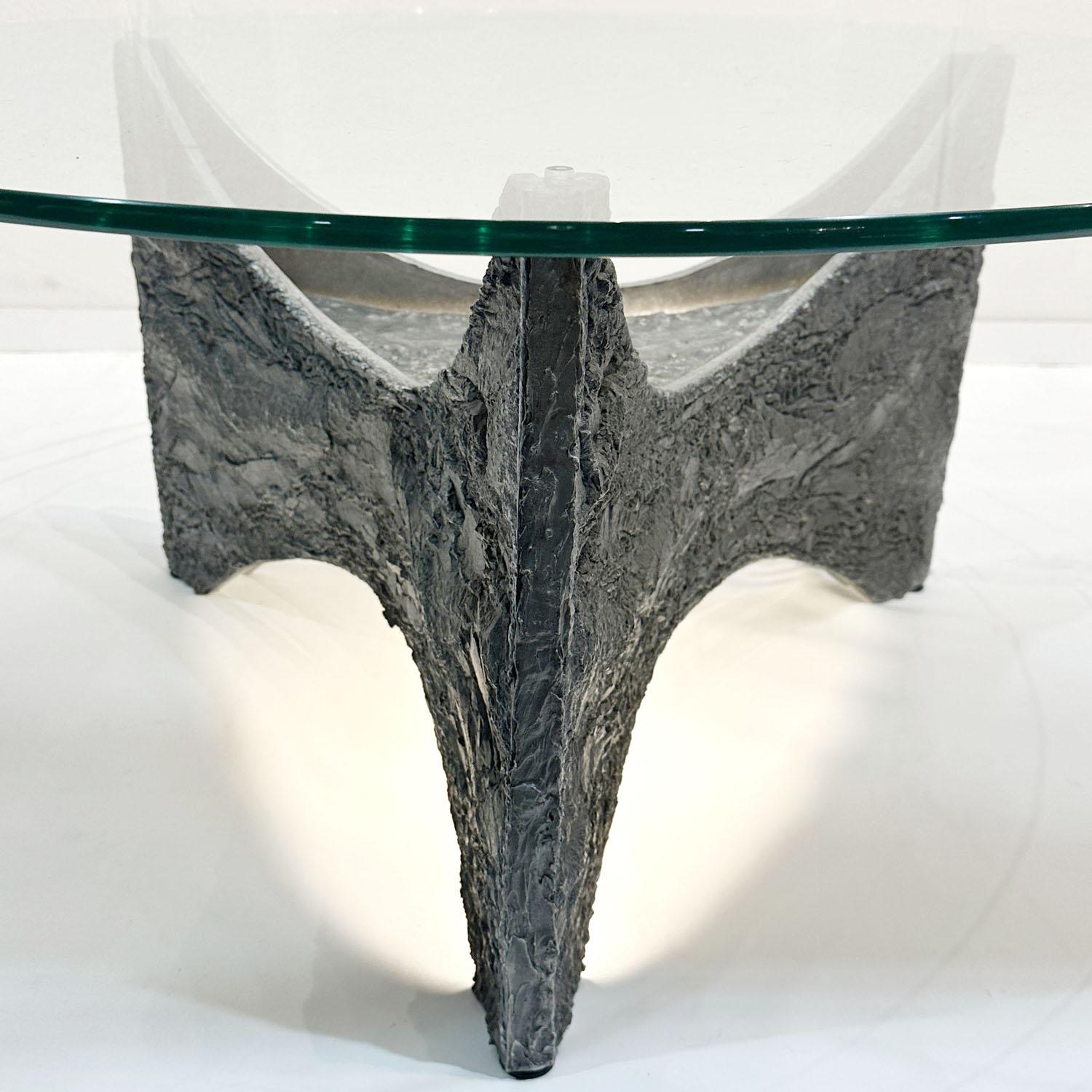 Mid-Century Modern Brutalist Round Coffee Table Cast Aluminium and Glass Illuminated For Sale