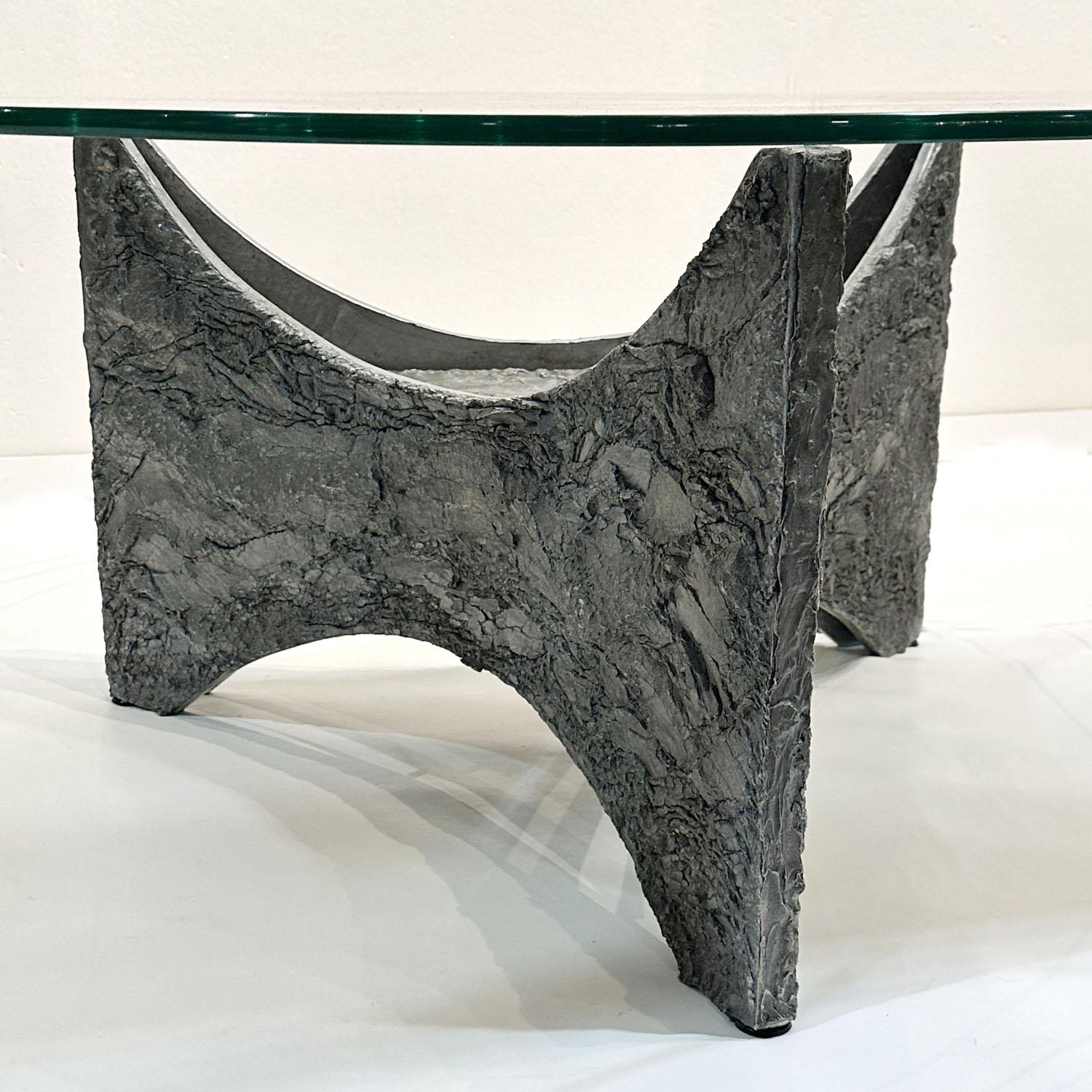 Aluminum Brutalist Round Coffee Table Cast Aluminium and Glass Illuminated For Sale