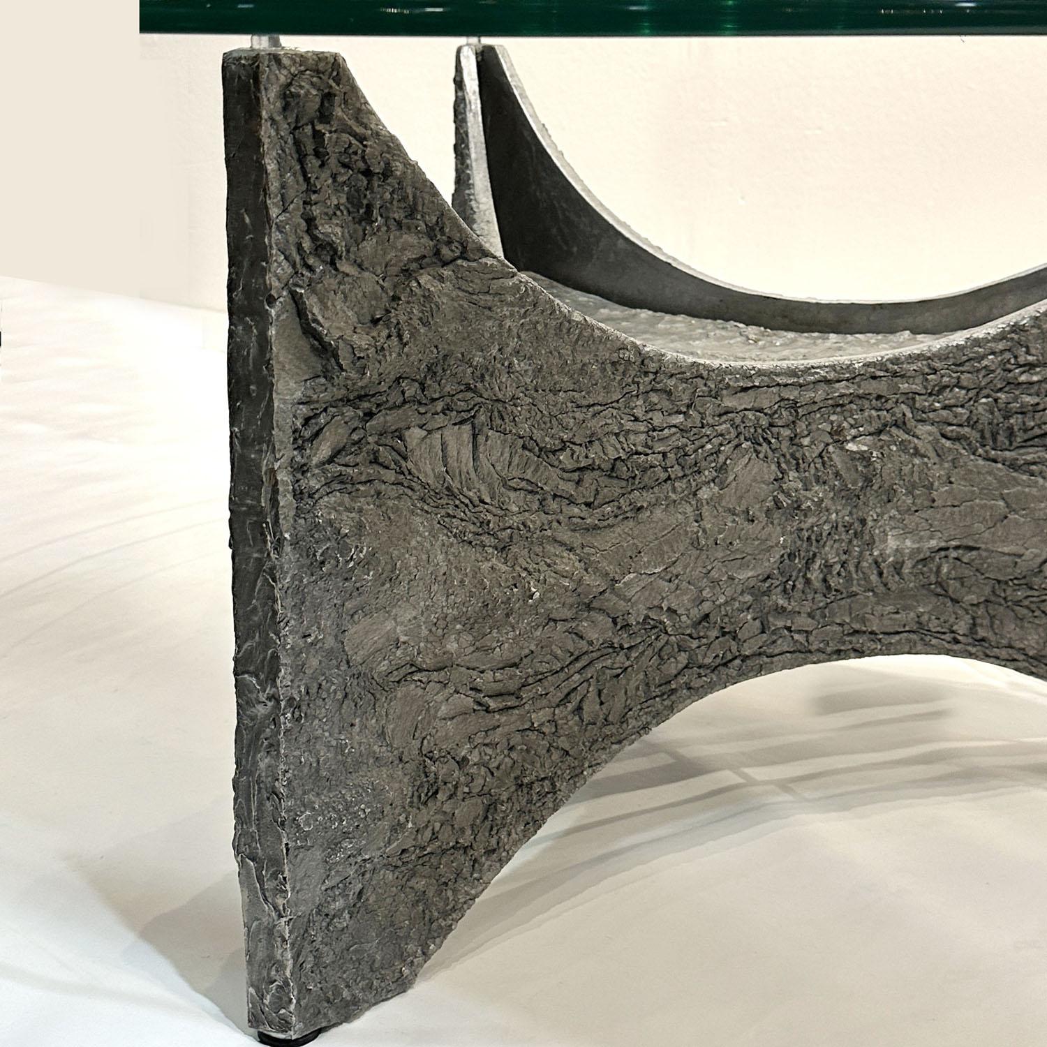 Brutalist Round Coffee Table Cast Aluminium and Glass Illuminated For Sale 1