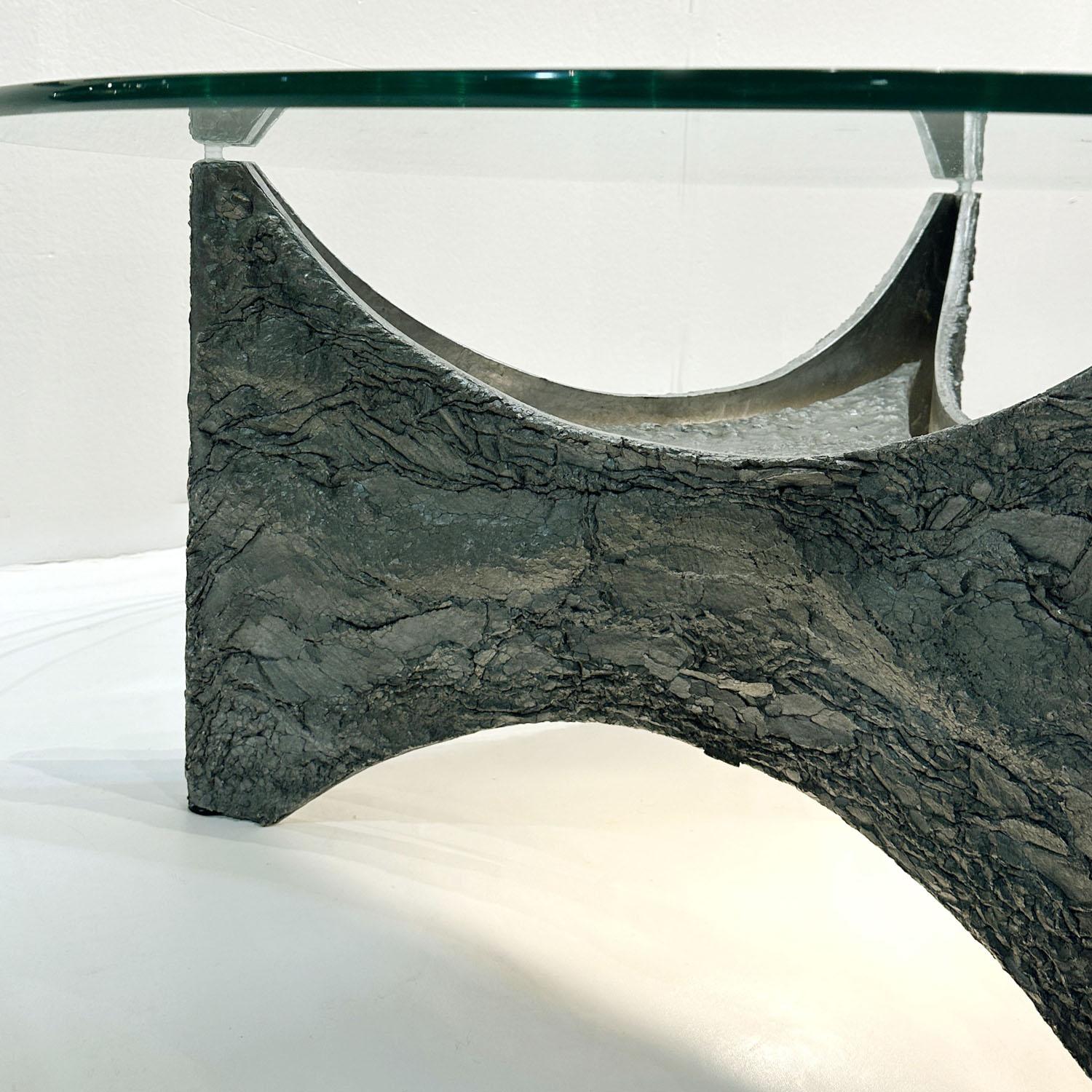 Brutalist Round Coffee Table Cast Aluminium and Glass Illuminated For Sale 2