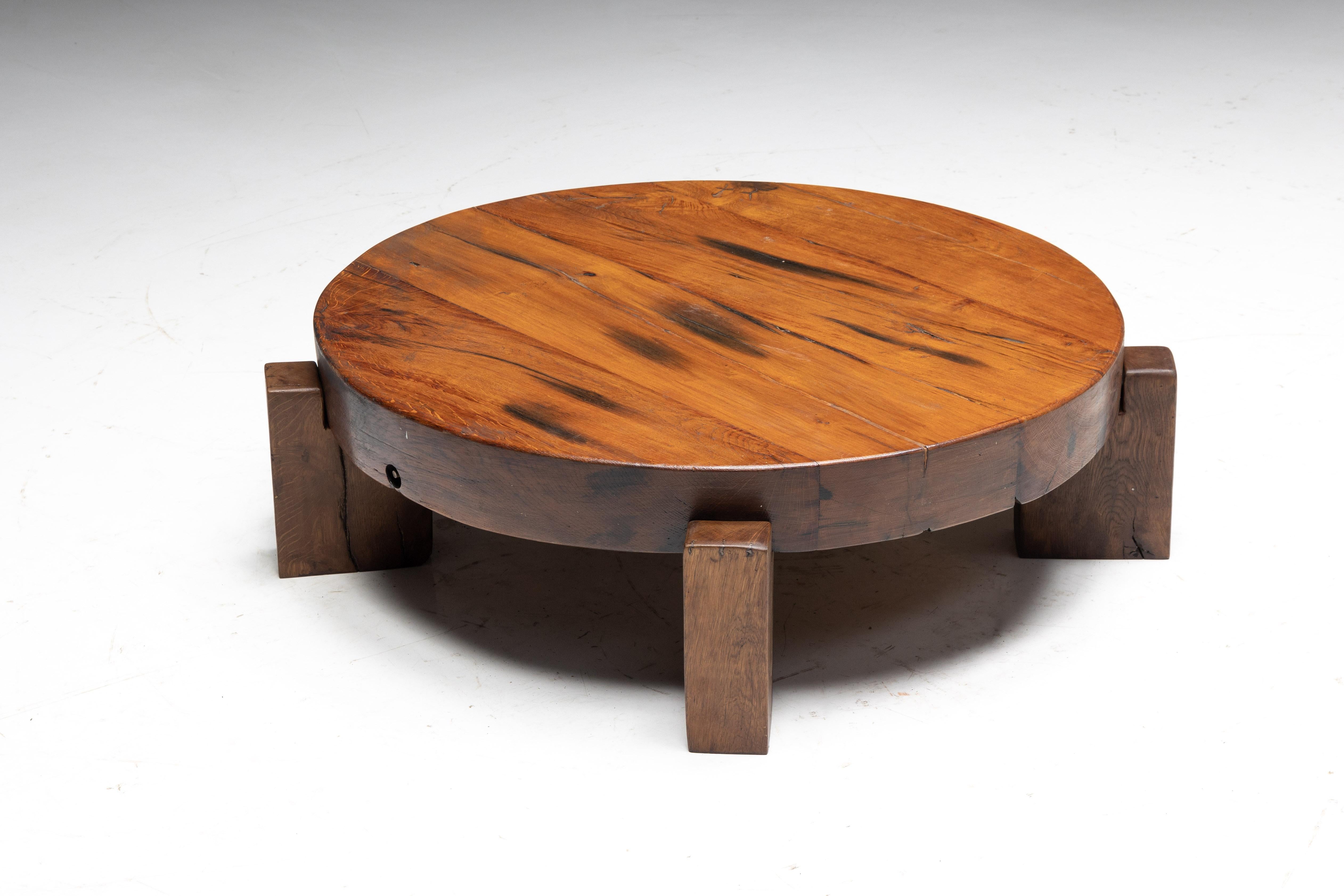 Mid-20th Century Brutalist Round Coffee Table, France, 1950s For Sale