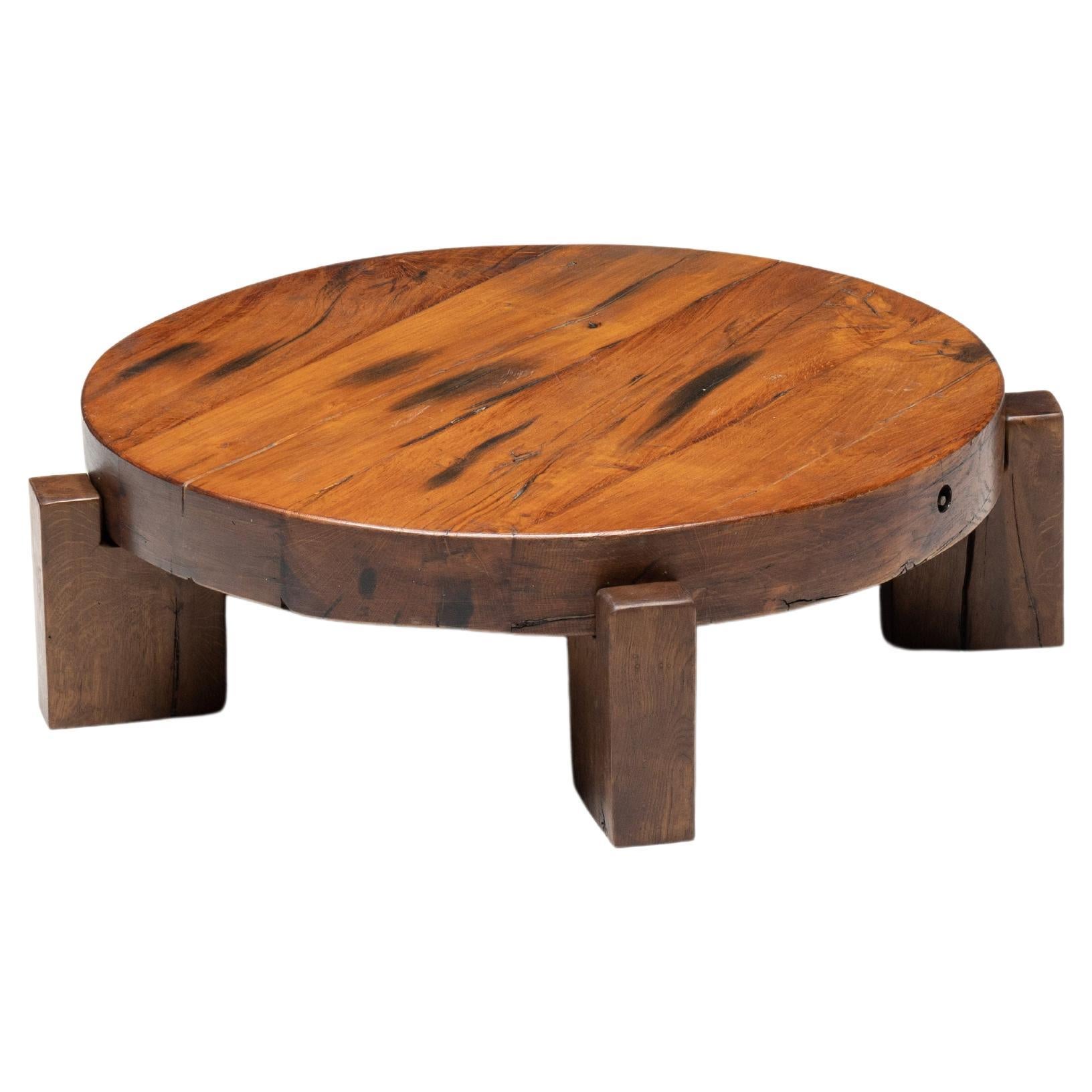 Brutalist Round Coffee Table, France, 1950s For Sale