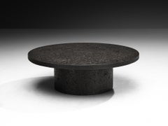 Brutalist Round Coffee Table in Black Stone Look Resin