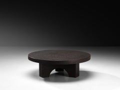 Brutalist Round Coffee Table in Black Stone Look Resin