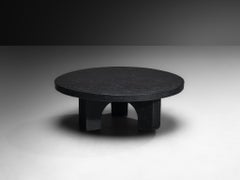 Brutalist Round Coffee Table in Black Stone Look Resin