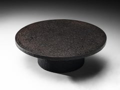 Brutalist Round Coffee Table in Black Stone Look Resin
