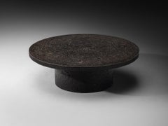 Brutalist Round Coffee Table in Black Stone Look Resin