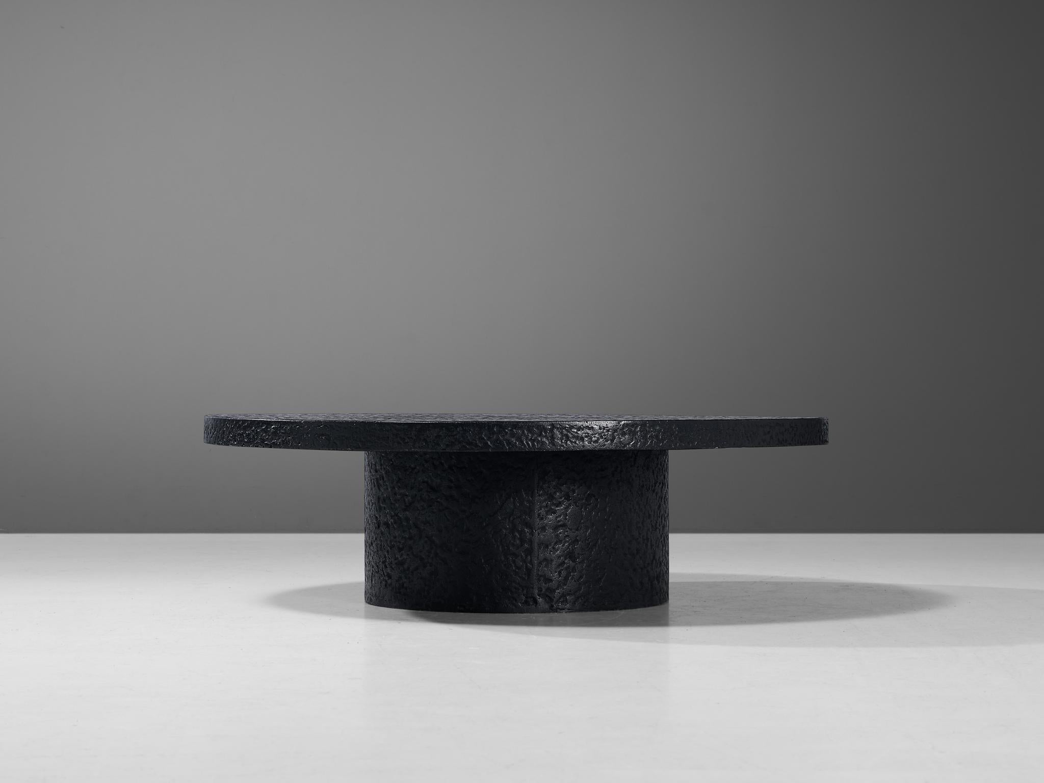 Brutalist Round Coffee Table in Black Stone Look Resin For Sale at ...