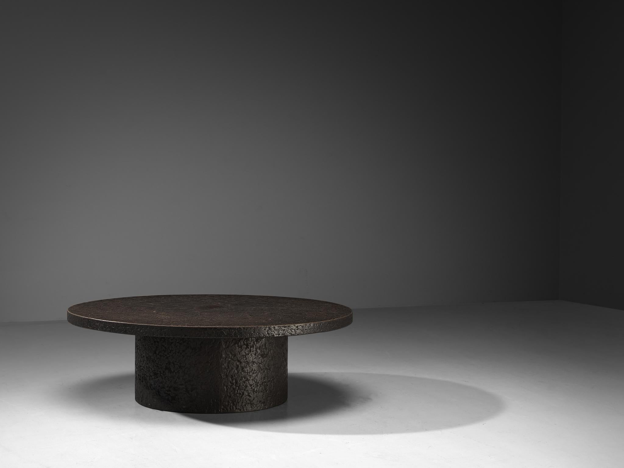 Brutalist Round Coffee Table in Black Stone Look Resin 1