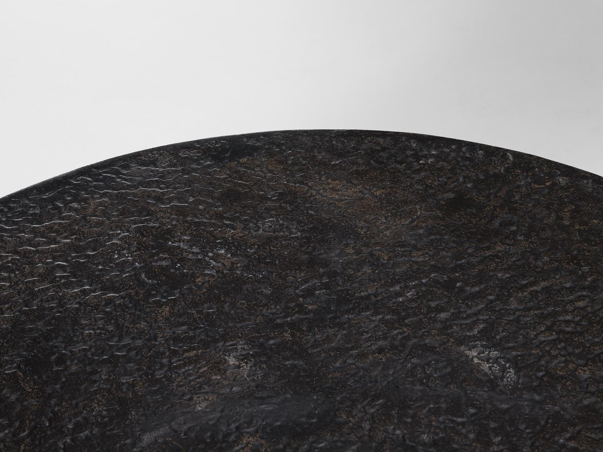 Brutalist Round Coffee Table in Black Stone Look Resin 2