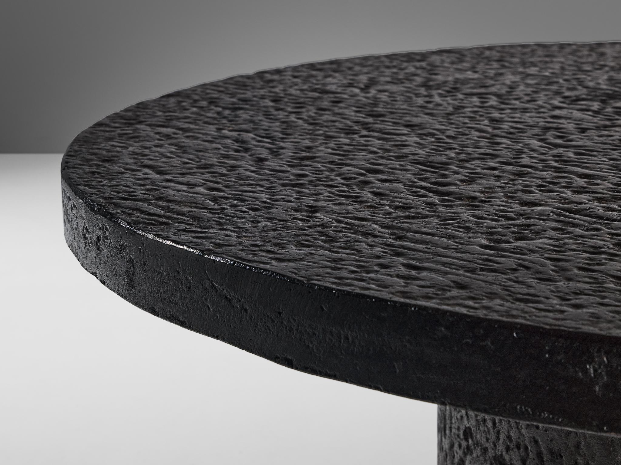 Brutalist Round Coffee Table in Black Stone Look Resin 2