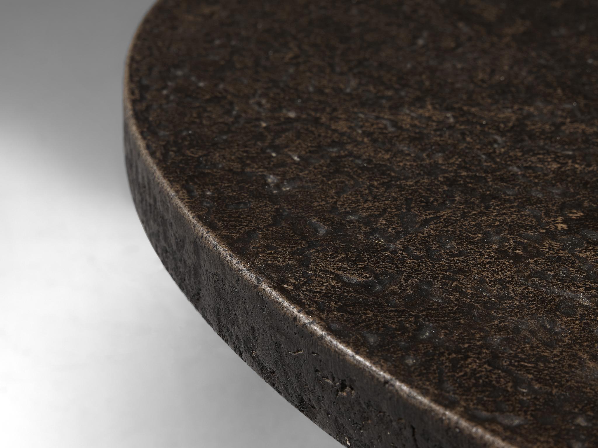 Brutalist Round Coffee Table in Black Stone Look Resin 2