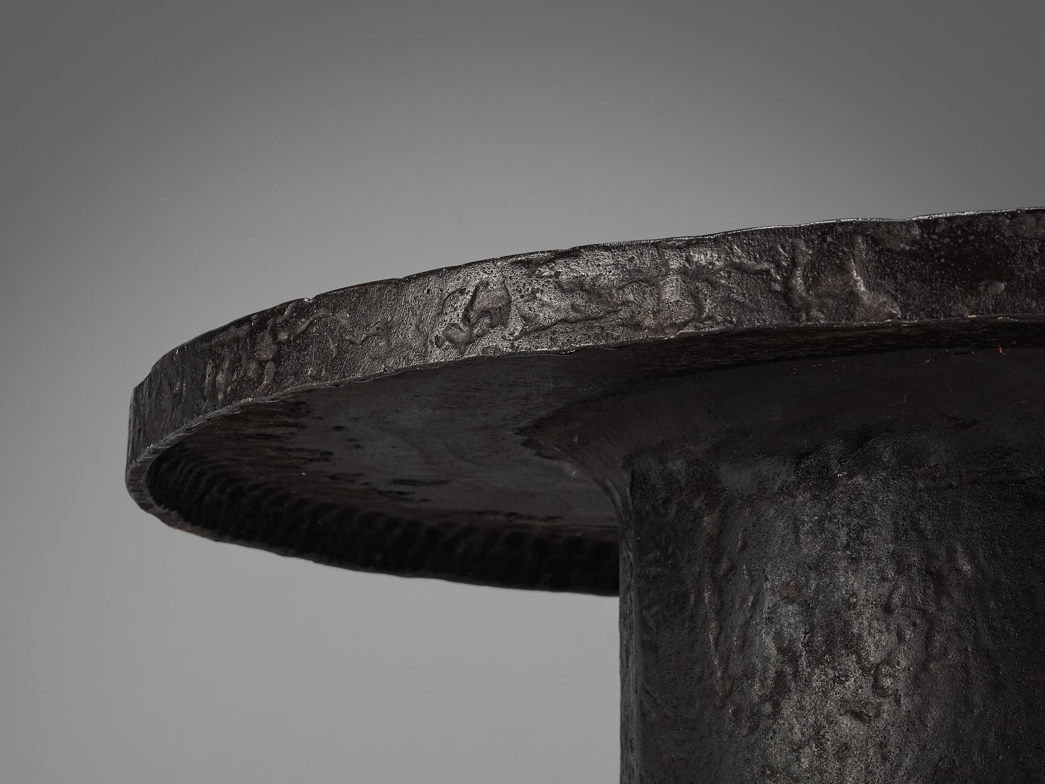 Brutalist Round Coffee Table in Black Stone Look Resin  3