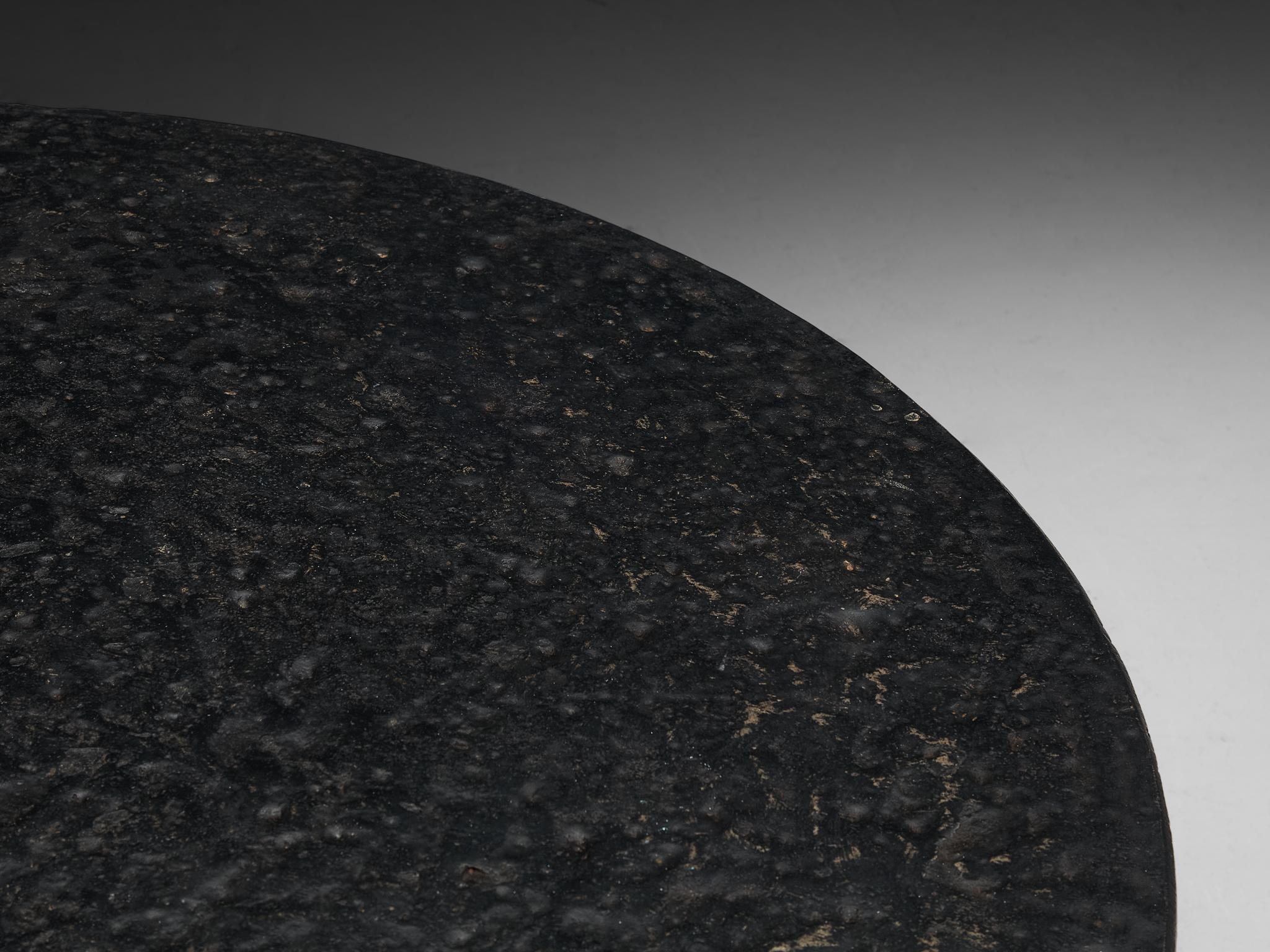 Brutalist Round Coffee Table in Black Stone Look Resin 3