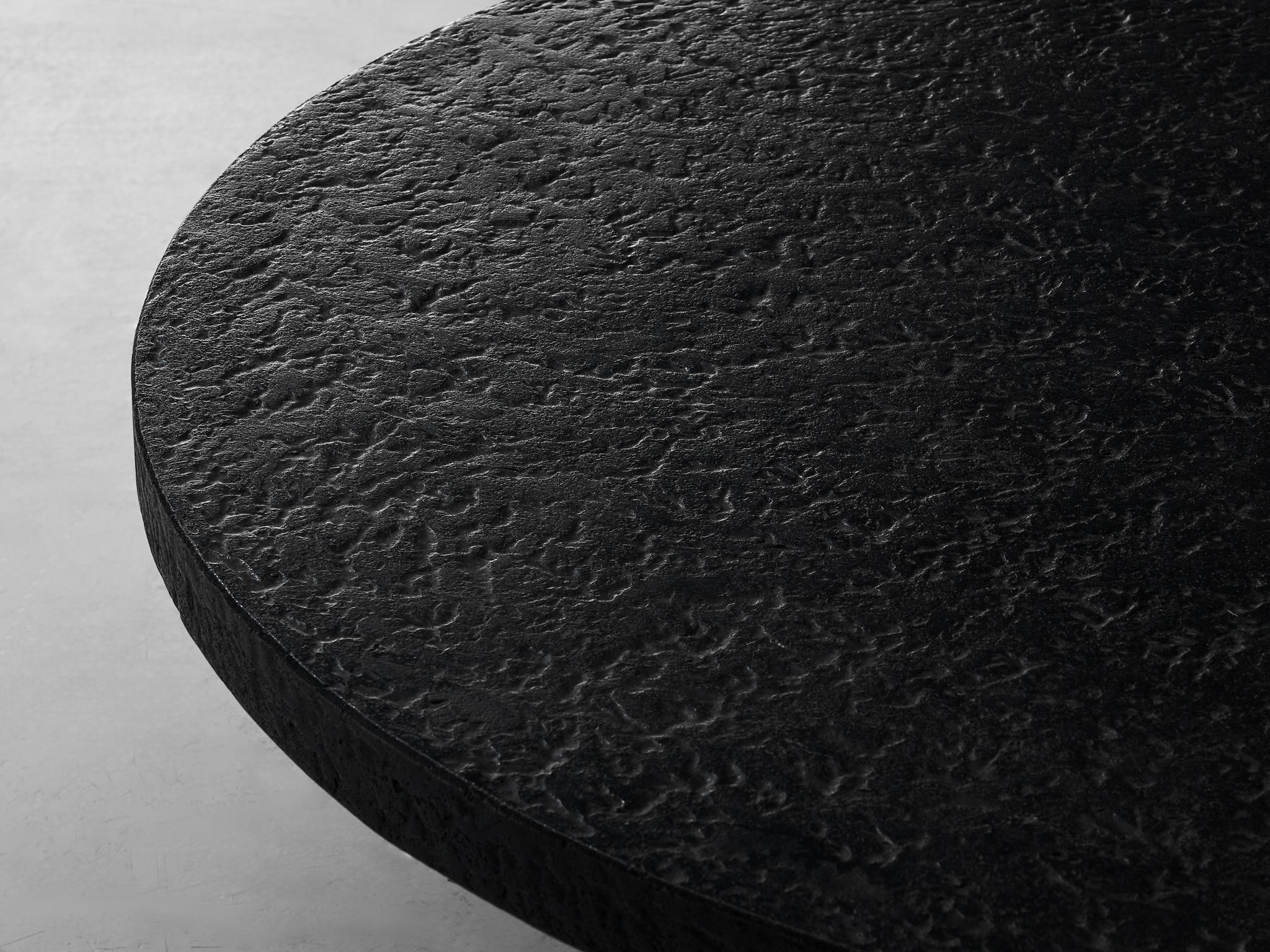 Brutalist Round Coffee Table in Black Stone Look Resin 3