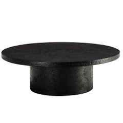 Brutalist Round Coffee Table in Black Stone Look Resin