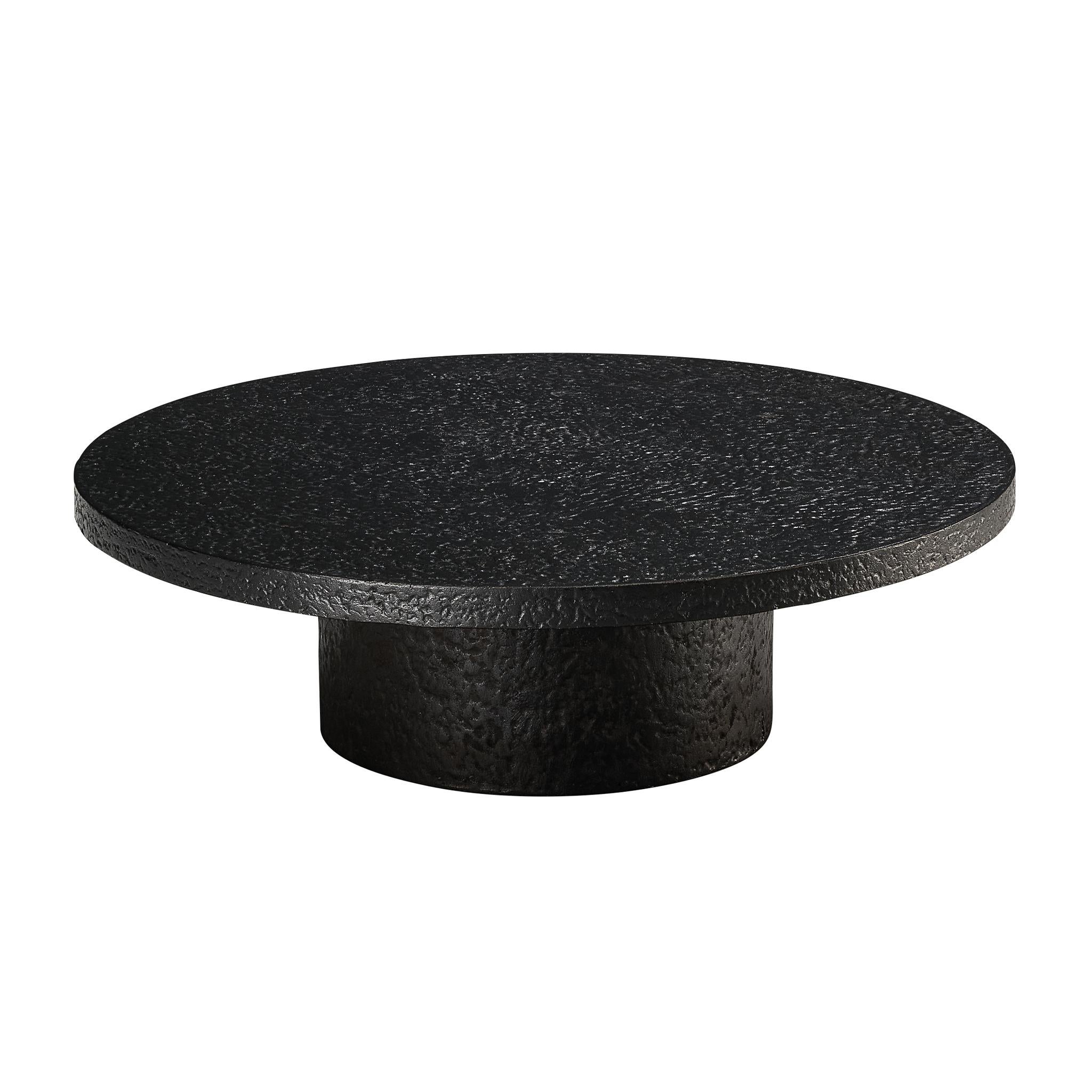 Brutalist Round Coffee Table in Black Stone Look Resin For Sale