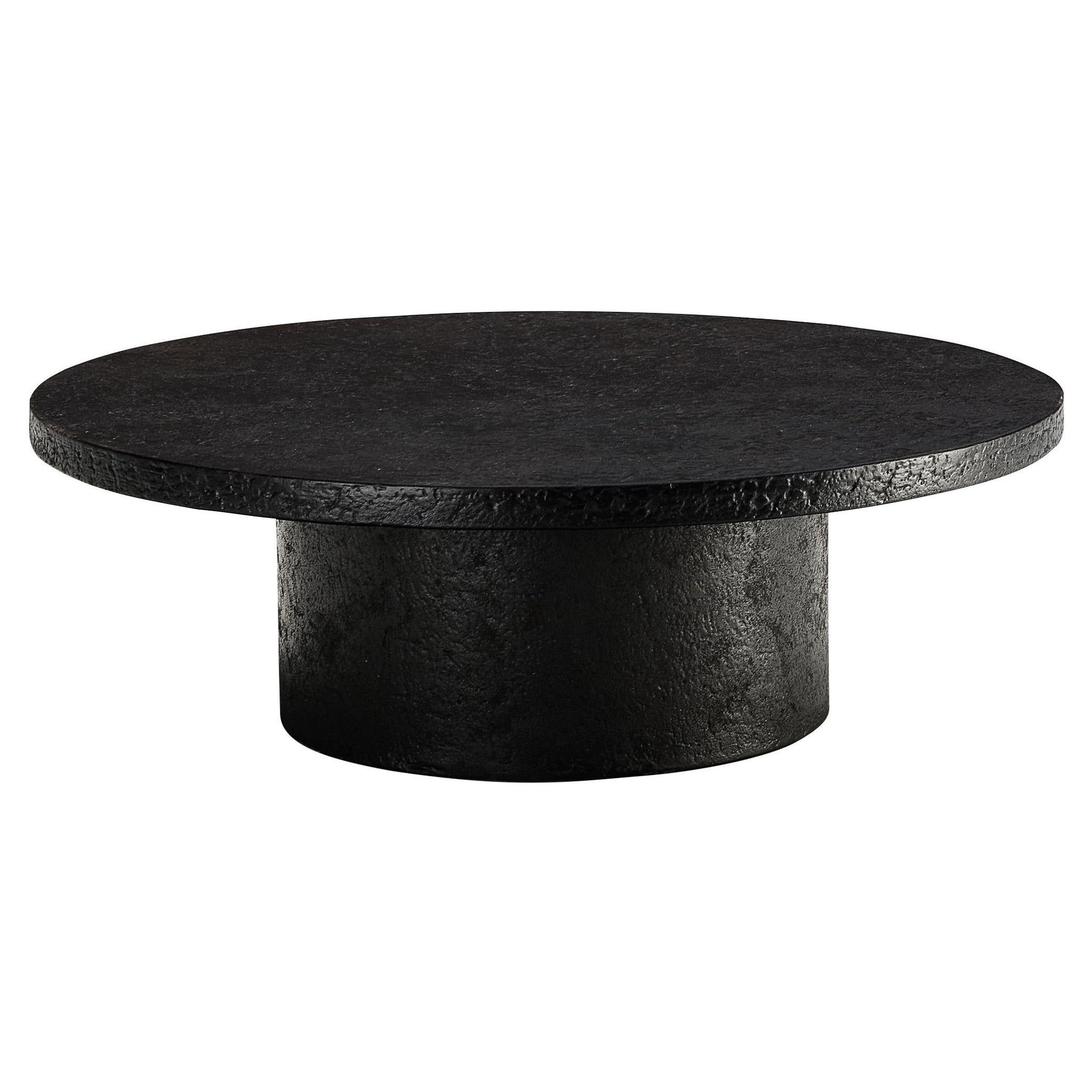 Brutalist Round Coffee Table in Black Stone Look Resin For Sale
