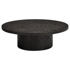 Brutalist Round Coffee Table in Black Stone Look Resin