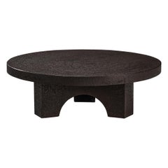 Brutalist Round Coffee Table in Black Stone Look Resin