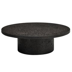 Brutalist Round Coffee Table in Black Stone Look Resin