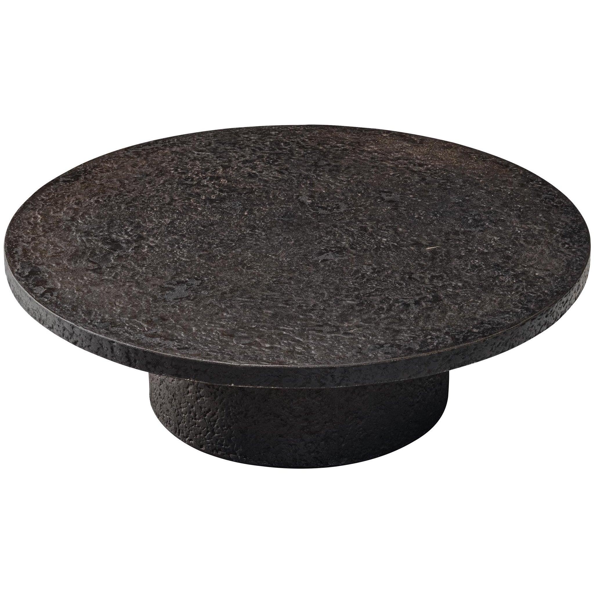 Brutalist Round Coffee Table in Black Stone Look Resin