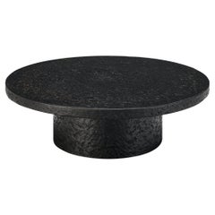Brutalist Round Coffee Table in Black Stone Look Resin