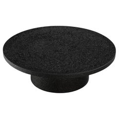 Brutalist Round Coffee Table in Black Stone Look Resin