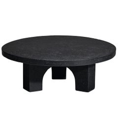 Brutalist Round Coffee Table in Black Stone Look Resin
