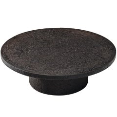 Brutalist Round Coffee Table in Black Stone Look Resin