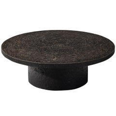 Brutalist Round Coffee Table in Black Stone Look Resin