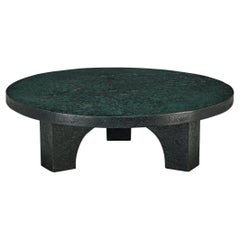 Brutalist Round Coffee Table in Bronze Green Stone Look 