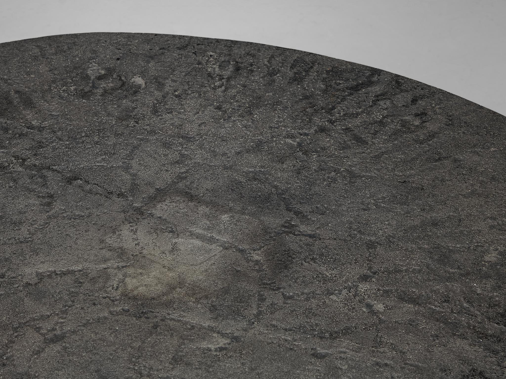 Brutalist Round Coffee Table in Dark Grey Stone Look 2