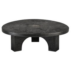 Vintage Brutalist Round Coffee Table in Dark Grey Stone Look 