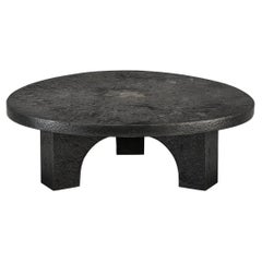 Brutalist Round Coffee Table in Dark Grey Stone Look