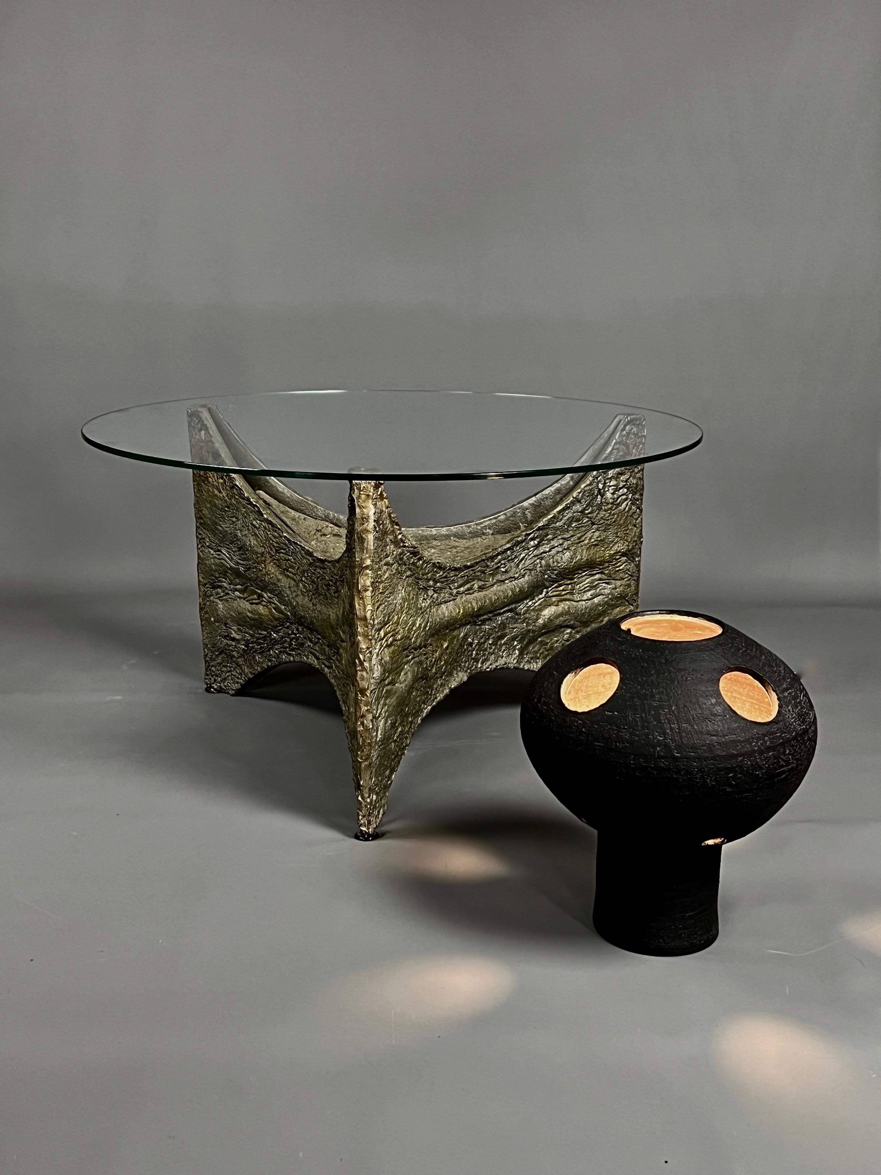 Brutalist Round Coffee Table in Melted Metal 4