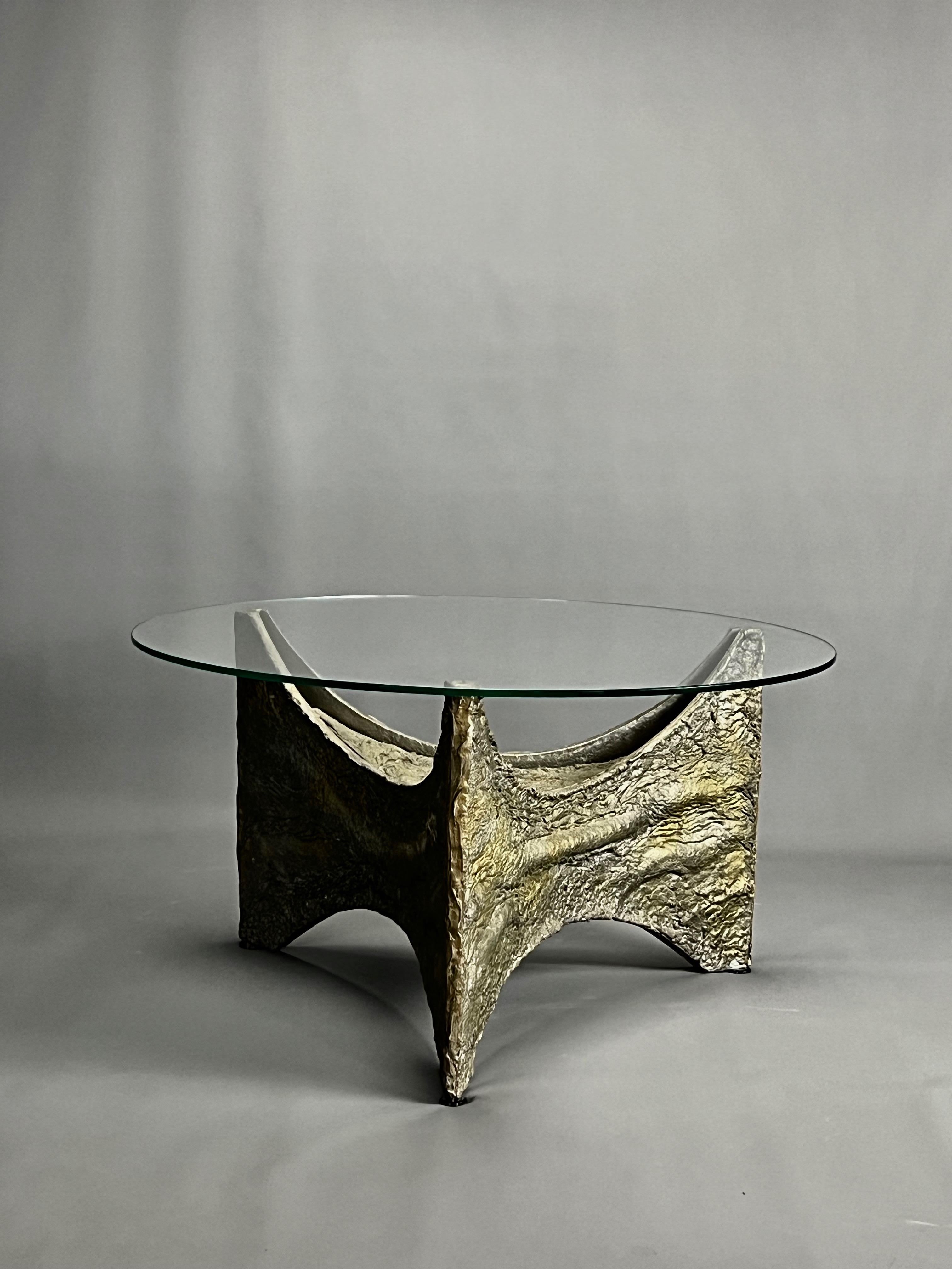 Belgian Brutalist Round Coffee Table in Melted Metal