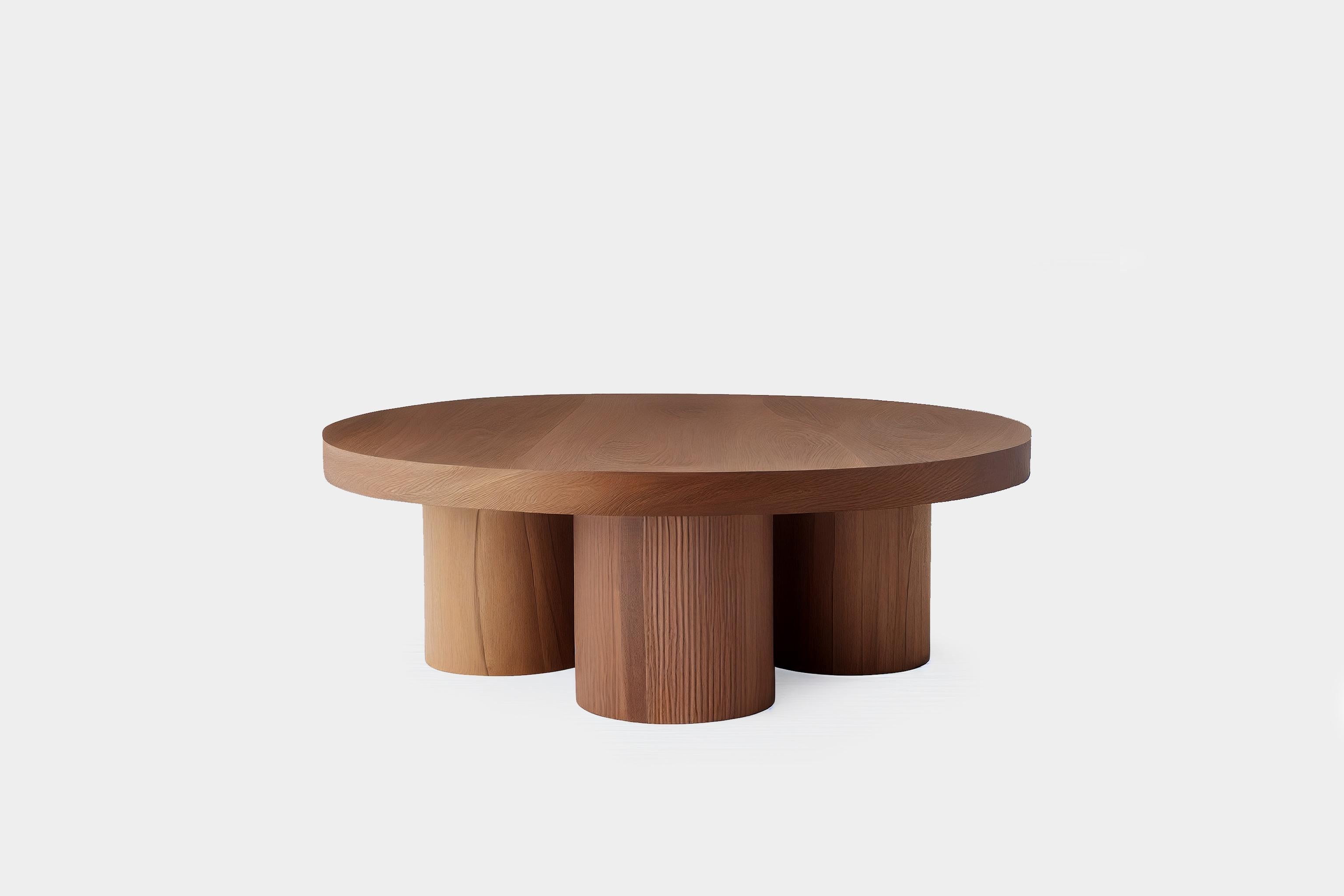 Brutalist Round Coffee Table in Red Oak Wood Veneer, Podio by NONO For Sale 2