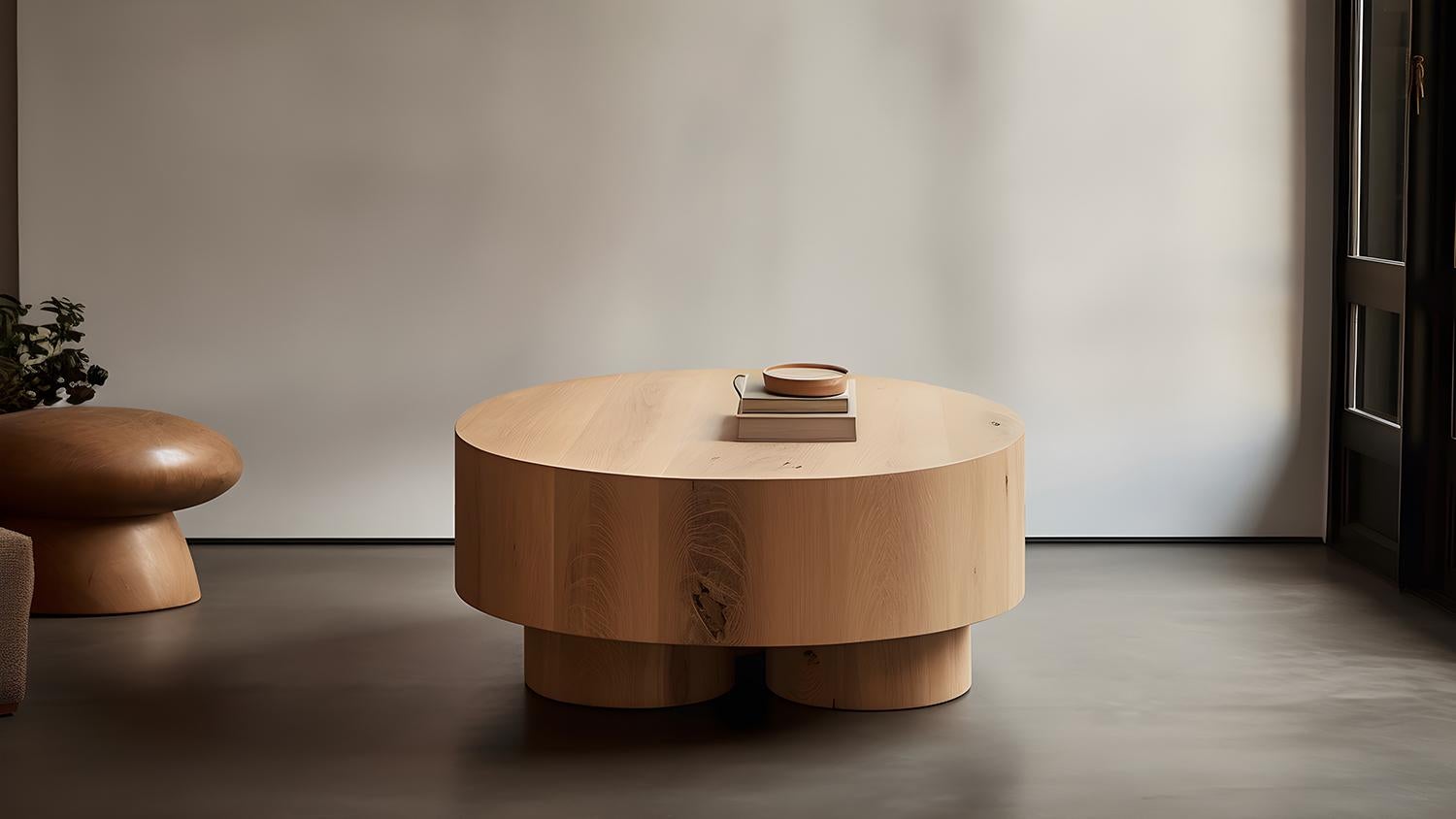 Plywood Brutalist Round Coffee Table in Red Oak Wood Veneer, Podio by NONO For Sale