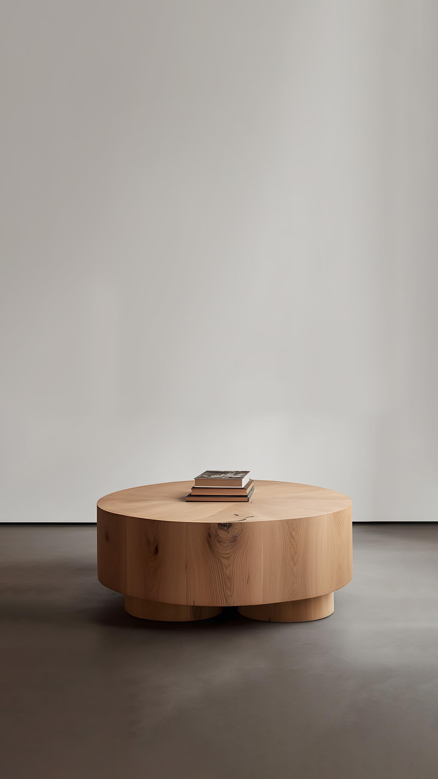 Contemporary Brutalist Round Coffee Table in Red Oak Wood Veneer, Podio by NONO