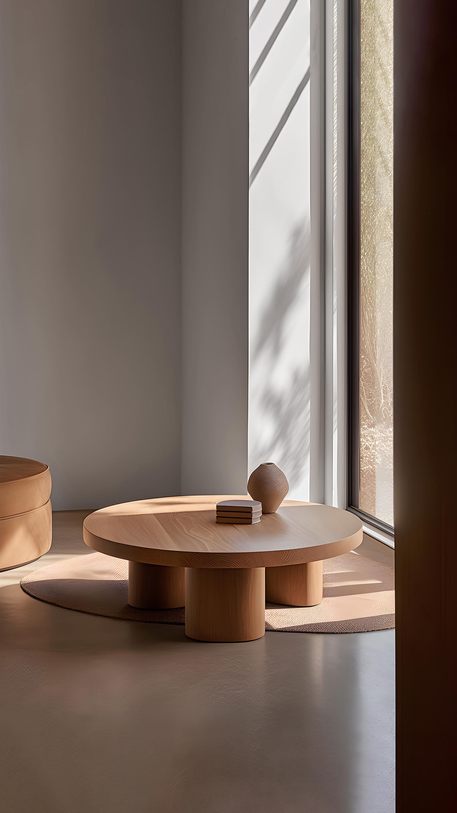 Brutalist Round Coffee Table in Red Oak Wood Veneer, Podio by NONO In New Condition For Sale In Estado de Mexico CP, Estado de Mexico