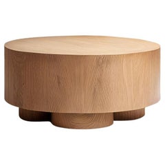 Brutalist Round Coffee Table in Red Oak Wood Veneer, Podio by NONO