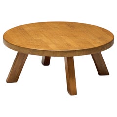 Used Brutalist Round Coffee Table in Solid Wood, France, 1960s