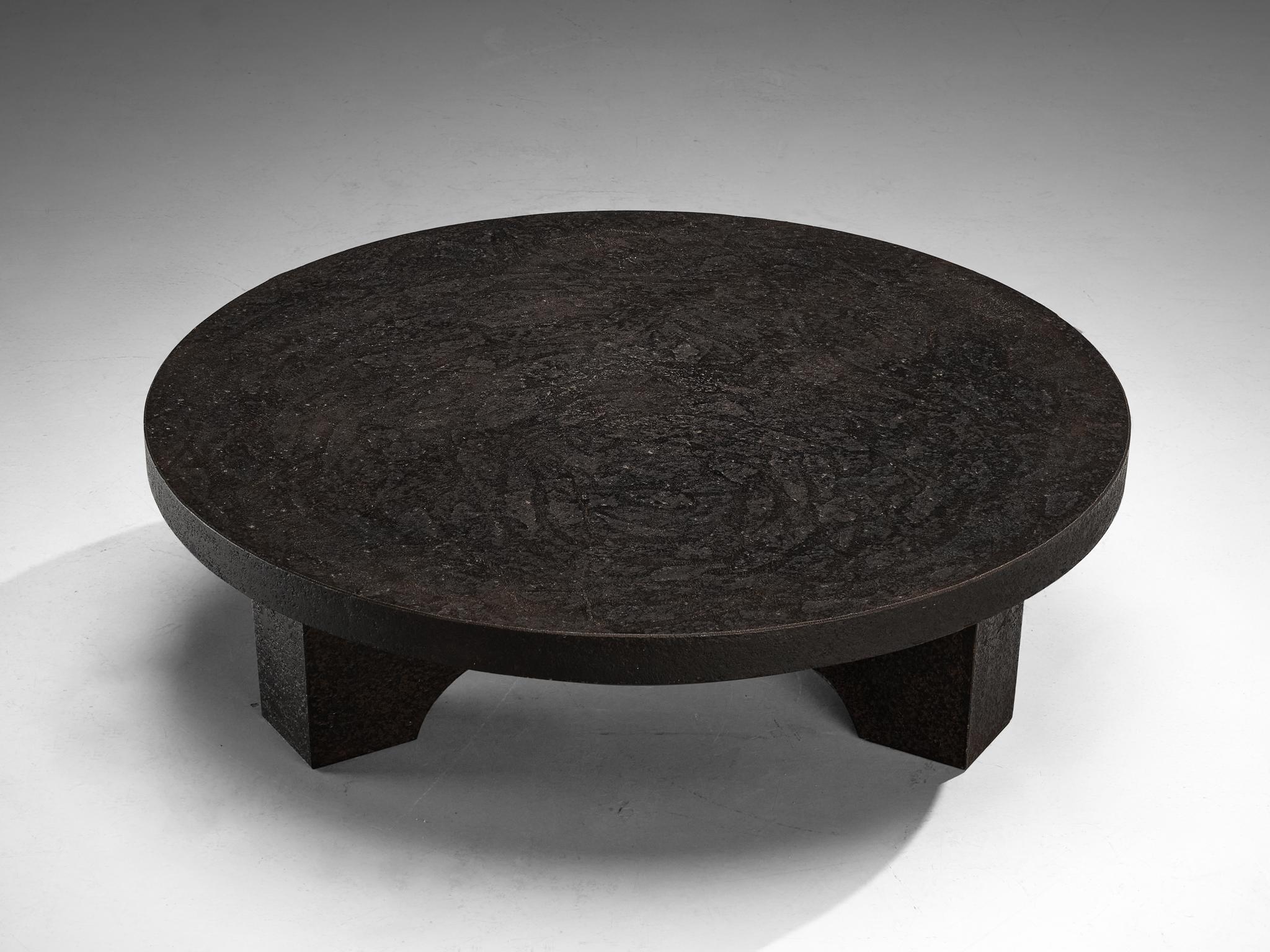 European Brutalist Round Coffee Table in Stone Look