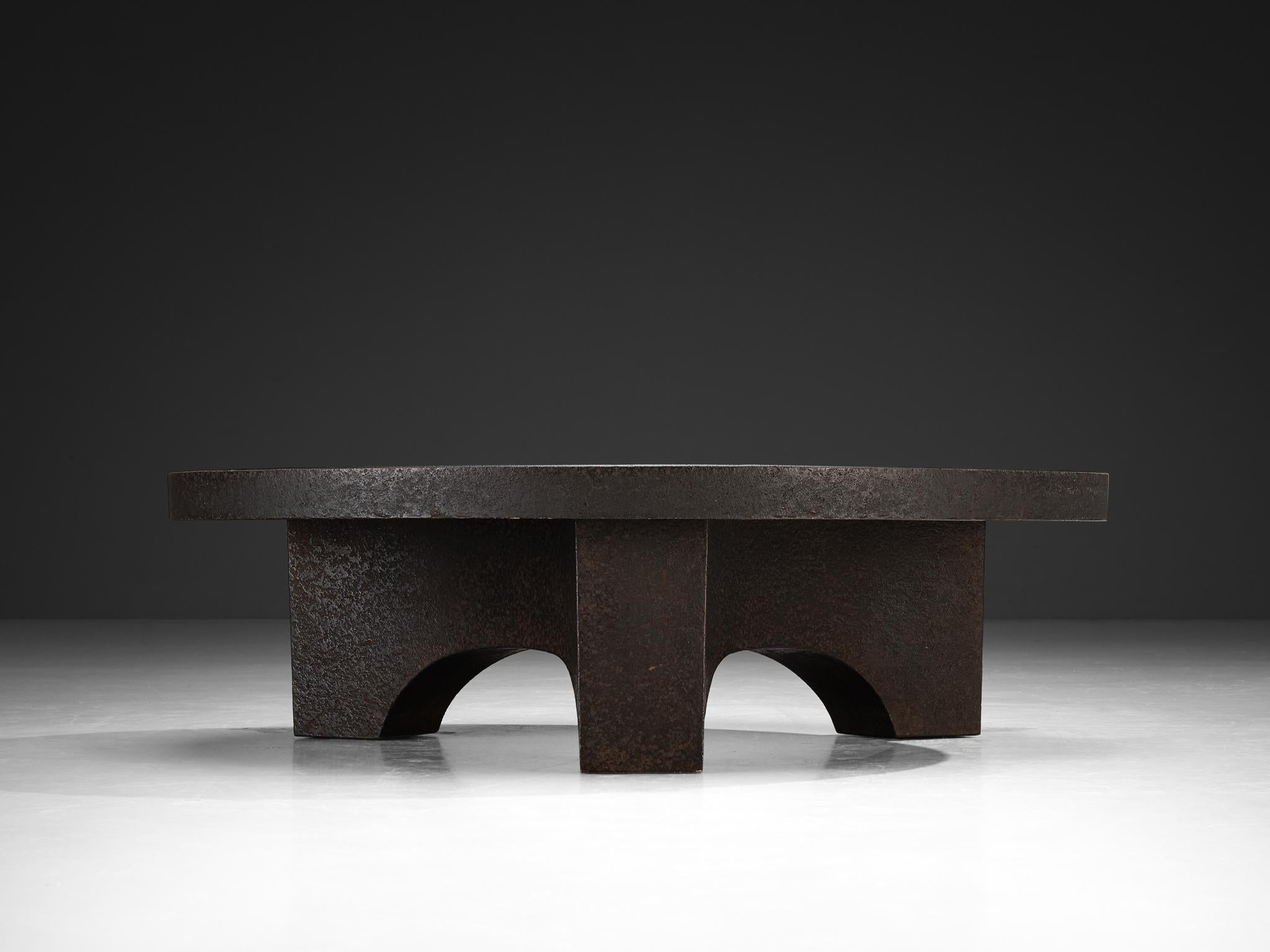 Late 20th Century Brutalist Round Coffee Table in Stone Look