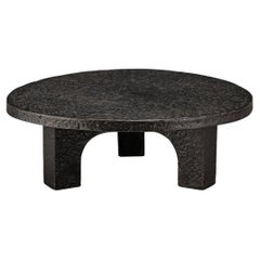 Brutalist Round Coffee Table in Stone Look