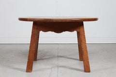 Brutalist Round Coffee Table of Solid Oak in Axel Einar Hjorth Style 1950s